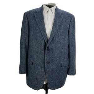 Samuelsohn Blue Herringbone Wool Cashmere 2 Btn 1 Vent Sport Coat Mens 47R‎